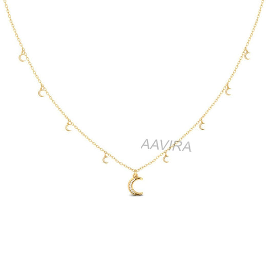 Moon Diamond Necklace, Moon Crescent Jewelry,  Delicate Necklace For Women, Perfect Gift For Her, Valentine's Day Sale, Party Wear Necklace