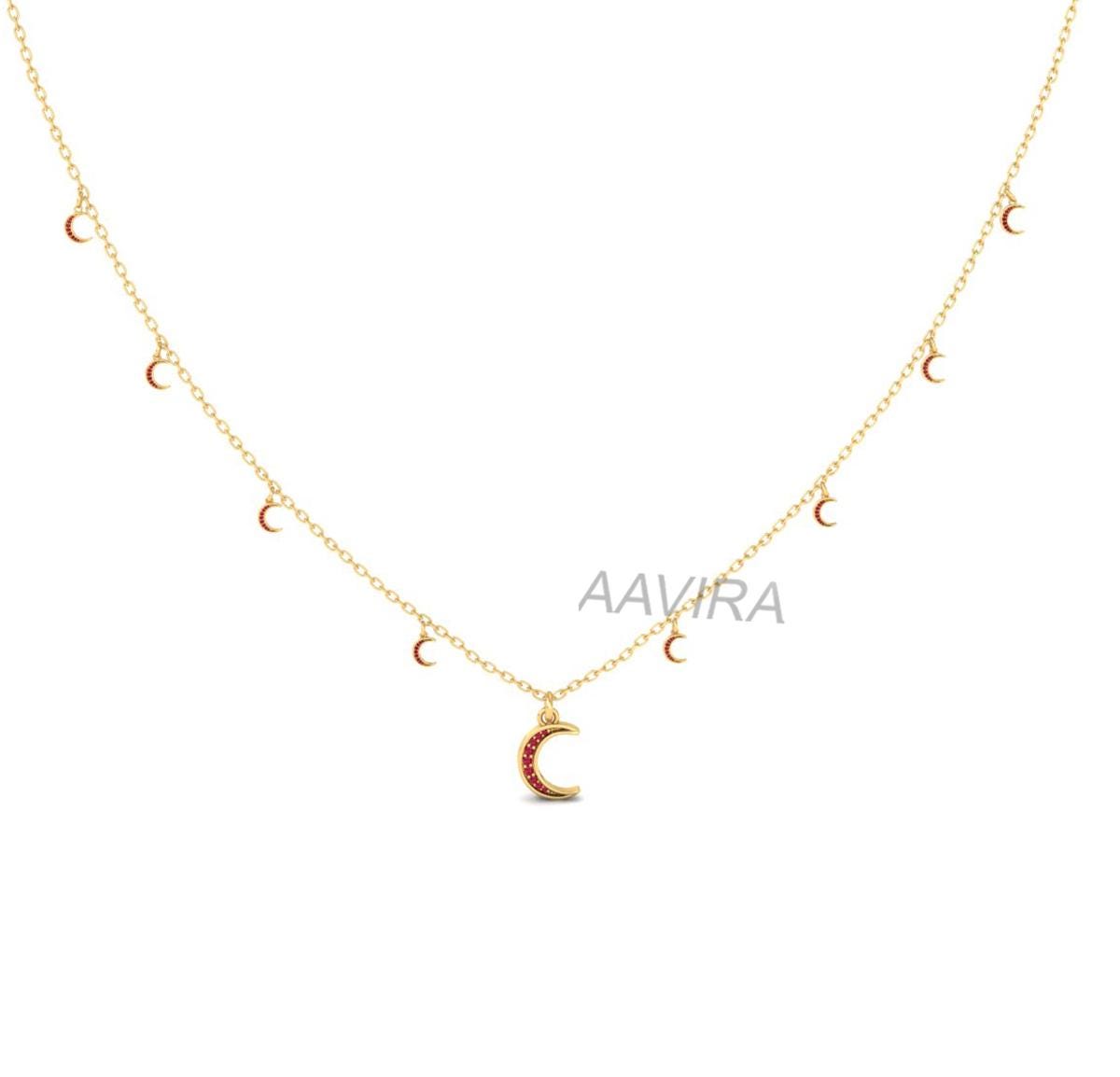 Moon Shape Emerald Necklace, Crescent Necklace, Green Emerald Moon Necklace, Anniversary Gift, Ruby Necklace, Gemstone Necklace, Women Gift