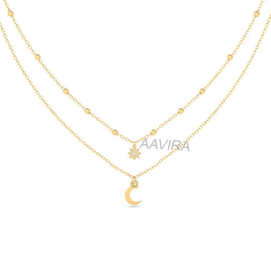 Minimalist Moon Diamond Necklace, Crescent Jewelry, Unique Diamond Necklace, Gifts For Her, Moon & Flower Diamond Necklace, Wedding Gift