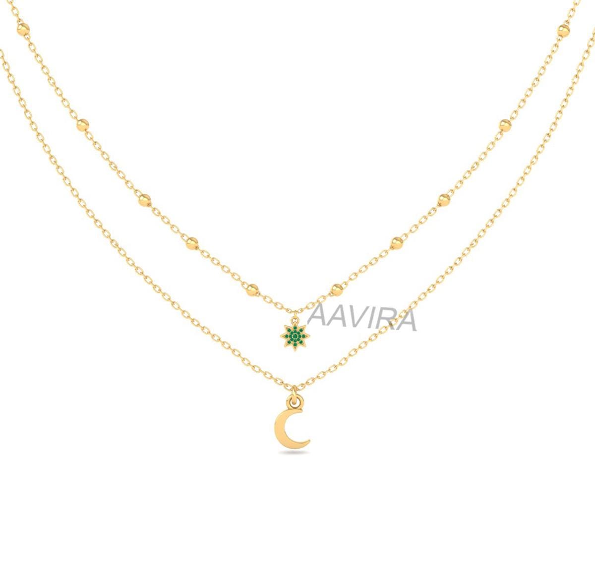 Green Emerald Moon With Flower Necklace, Crescent Moon Necklace, Minimalist Necklace, Gift For Women, Gift For Her, Bridesmaid Gift, Gifts