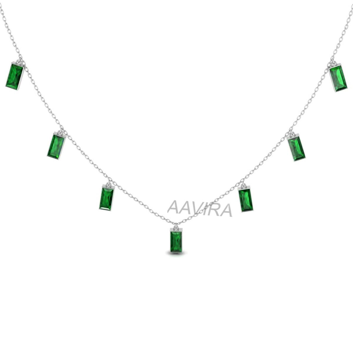 Baguette Cut Blue Sapphire Necklace, Women's Sapphire Necklace, Baguette Necklace, Minimalist Necklace, Emerald Necklace, Delicate Pendant