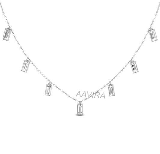 Baguette Diamond Pendant Necklace For Women, Dainty 18" Chain Necklace, Gift For Her, 7 Stone Baguette Necklace, Everyday Use Necklace, Gift