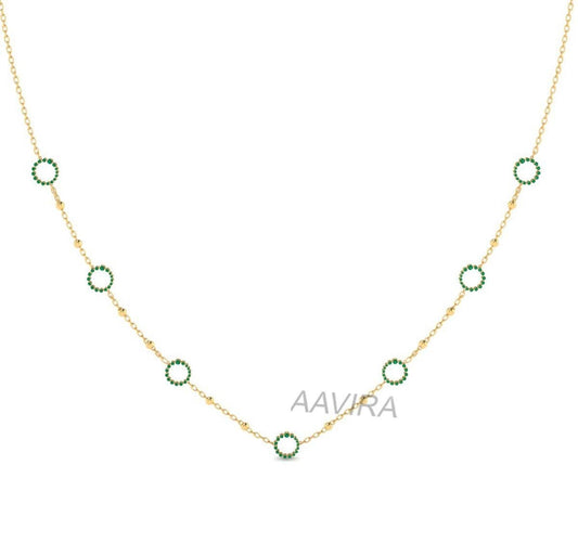 Green Emerald Station Chain Necklace, Layered Chain Necklace, Charm Necklace, Silver Chain Necklace, Minimalist Necklace, Anniversary Gift