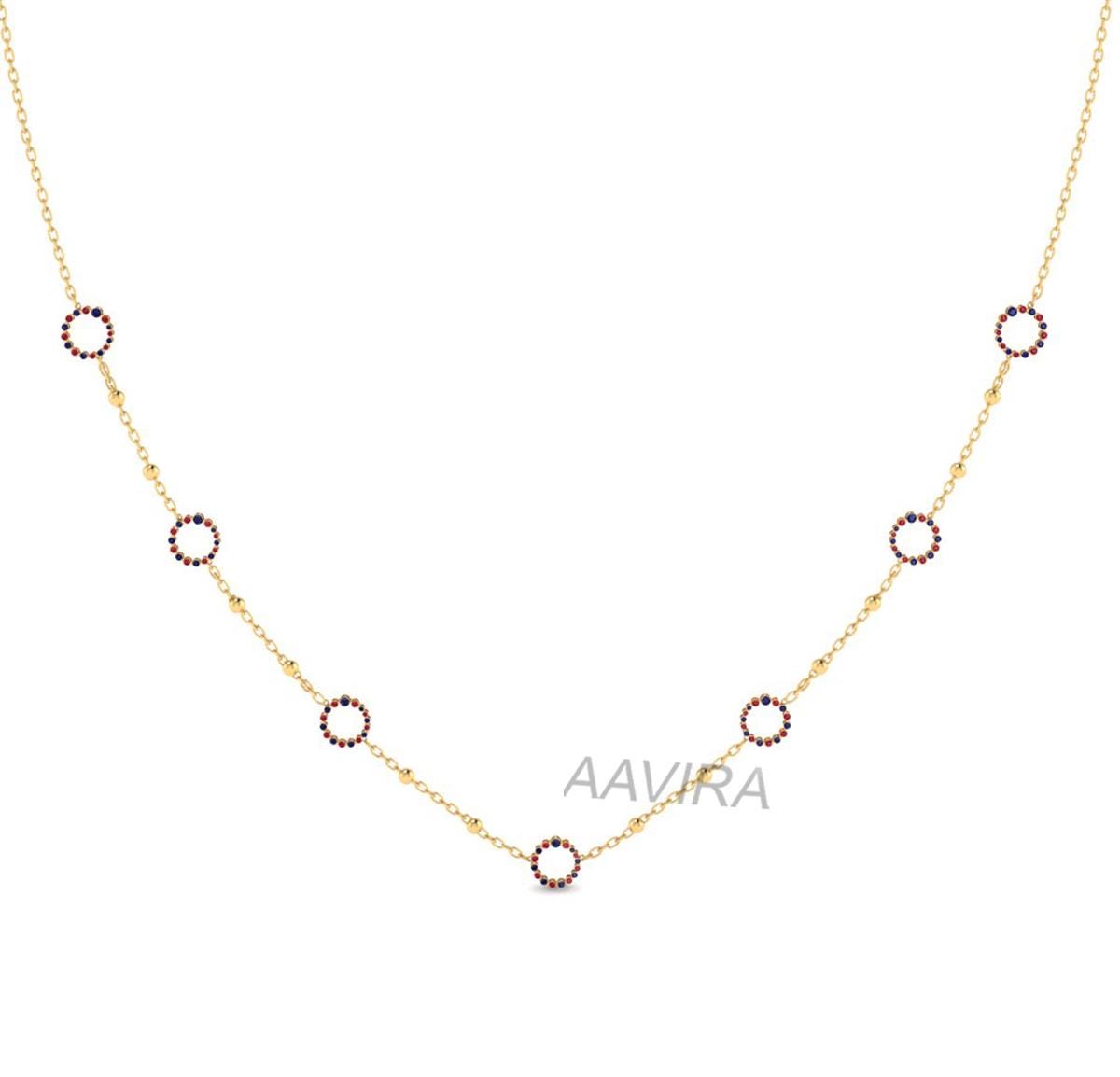 Multicolor Station Necklace, Ruby & Sapphire Dainty Chain Necklace for Women, Gemstone Necklace, Layering Necklace, Wedding Jewelry Gift
