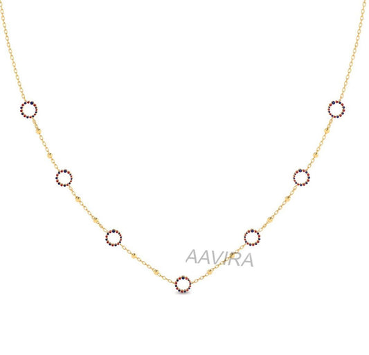 Multicolor Station Necklace, Ruby & Sapphire Dainty Chain Necklace for Women, Gemstone Necklace, Layering Necklace, Wedding Jewelry Gift