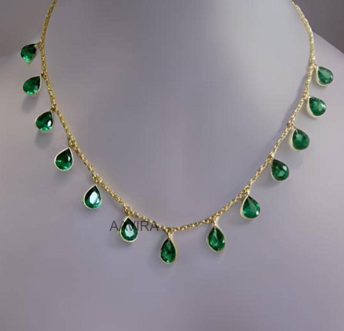 Emerald Stations Necklace For Women, Pear Necklace, Charm Station Necklace for Her, Handmade Necklace, Bezel Set Pear Necklace, Gift For Her