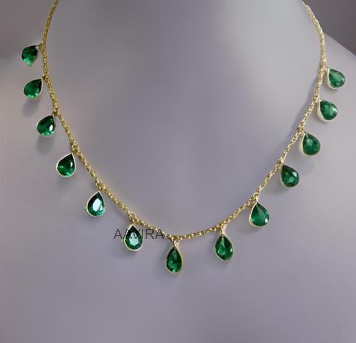 Emerald Stations Necklace For Women, Pear Necklace, Charm Station Necklace for Her, Handmade Necklace, Bezel Set Pear Necklace, Gift For Her