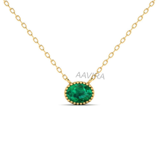Oval Cut Emerald Pendant, Green Gemstone Pendant, May Birthstone Pendant, Birthday Gift for Her, Emerald Oval Pendant, Dainty Green Pendant