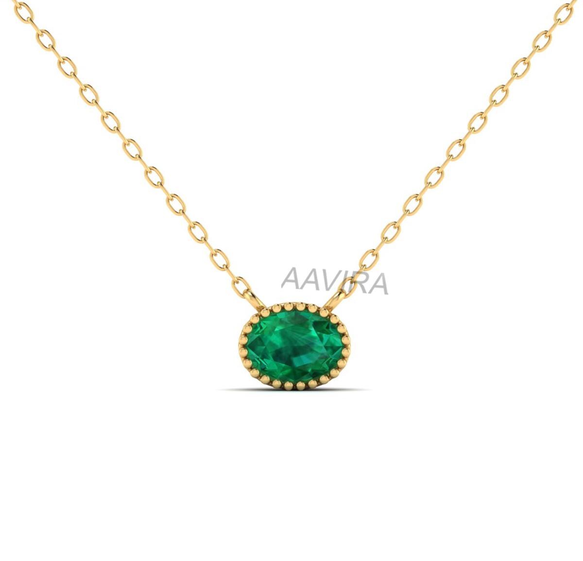 Oval Cut Emerald Pendant, Green Gemstone Pendant, May Birthstone Pendant, Birthday Gift for Her, Emerald Oval Pendant, Dainty Green Pendant