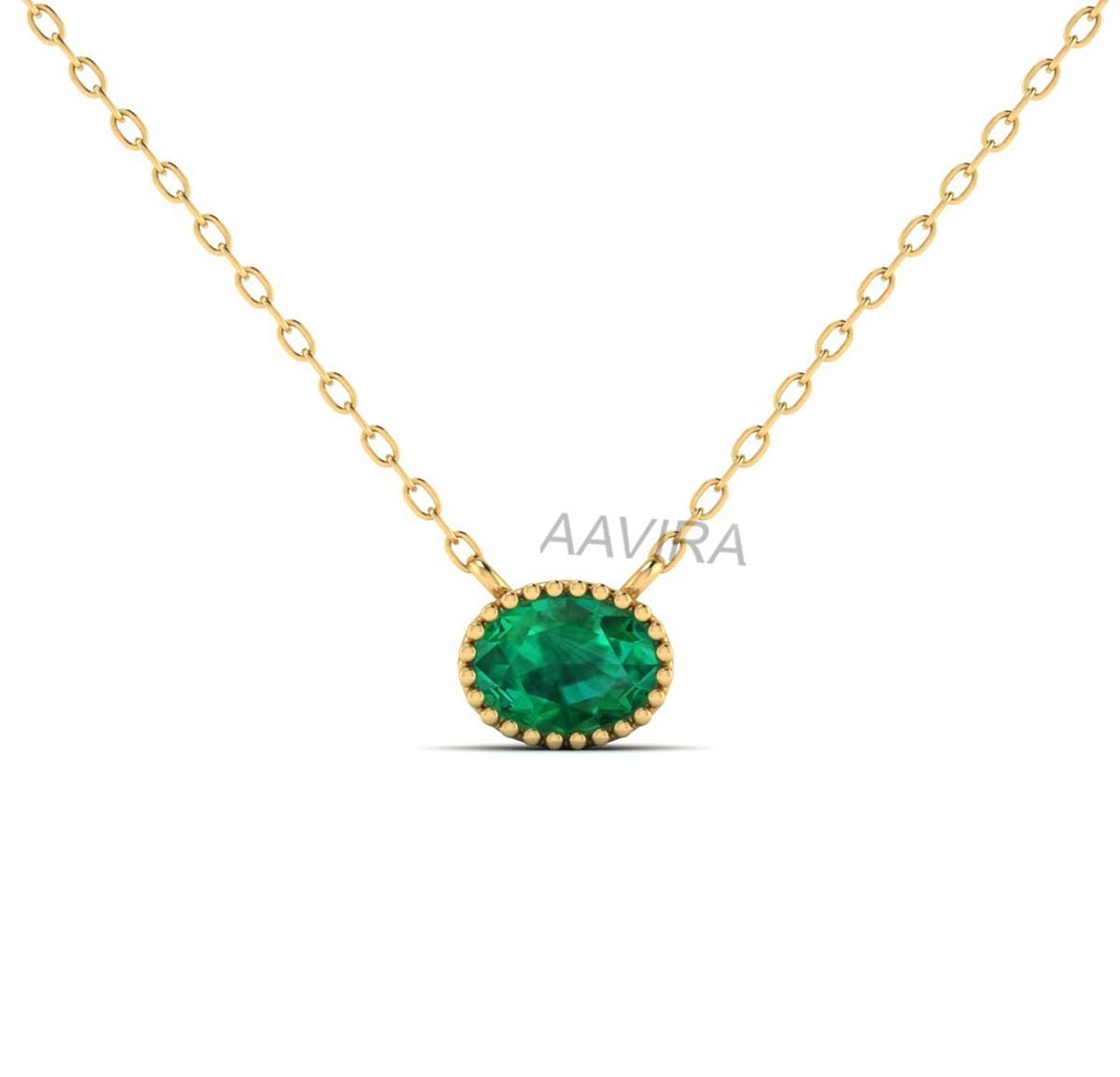 Oval Cut Emerald Pendant, Green Gemstone Pendant, May Birthstone Pendant, Birthday Gift for Her, Emerald Oval Pendant, Dainty Green Pendant
