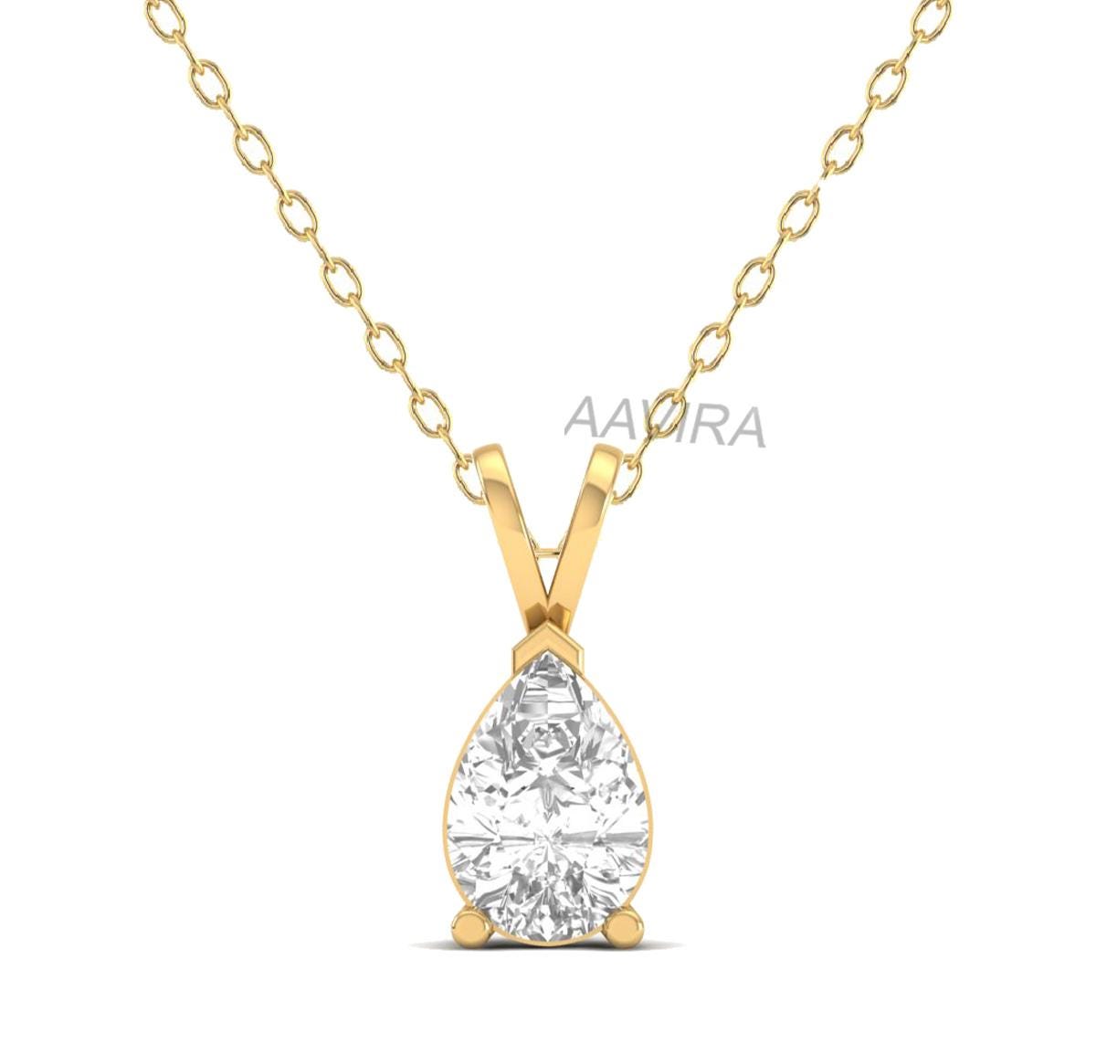 Pear Cut Diamond Pendant Necklace, Prong Set Diamond Necklace, Minimalist Diamond Jewelry, Teardrop Pendant Women, Pear Solitaire Pendant