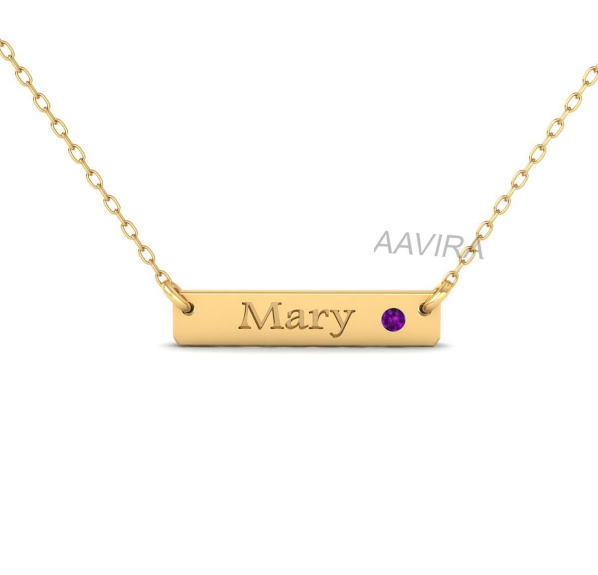 Personalized Pendant, Name Letter Pendant With Cable Chain, Gifts for Women, Amethyst Birthstone Pendant, Horizontal Minimalist Necklace