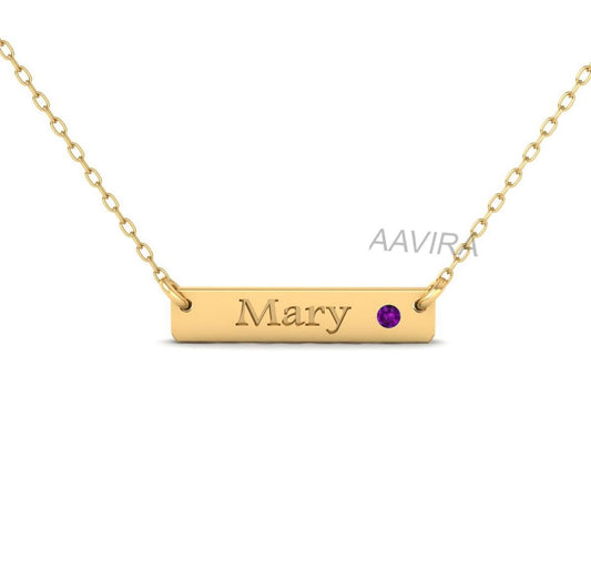 Personalized Pendant, Name Letter Pendant With Cable Chain, Gifts for Women, Amethyst Birthstone Pendant, Horizontal Minimalist Necklace