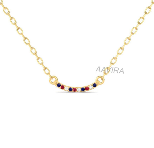 Dainty Diamond Bar Necklace, Charm Necklace, Sapphire Ruby Diamond Bar Necklace, Gemstone Smile Necklace, Gift For Friend, Bridesmaid Gift