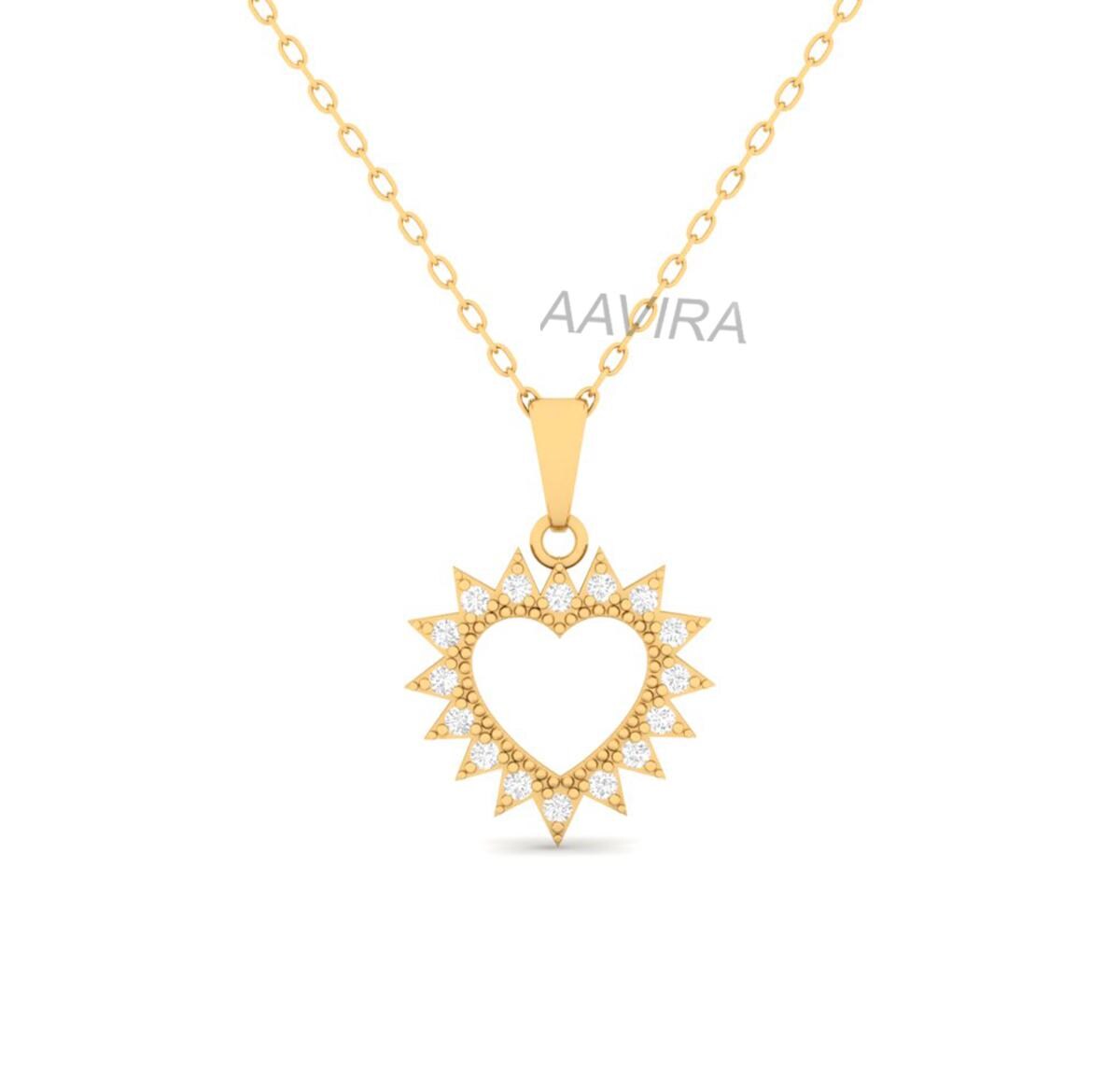 14k Yellow Gold Diamond Heart Necklace, Mini Heart Necklace, Heart Pendant for Women, Silver Heart Pendant, Open Heart Necklace For Women