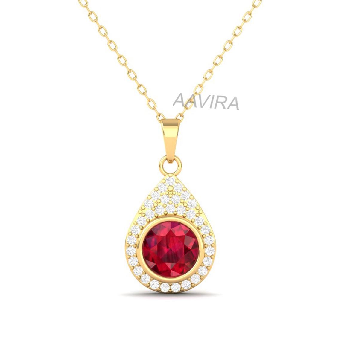 Sterling Silver Blue Sapphire Pear Drop Pendant, Round Sapphire Bezel Pendant, Classic Silver Pendant, Dainty Diamond Pendant, Ruby Pendant