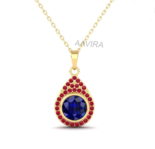 Minimalist Pendant, 14k Yellow Gold Plated Sapphire Pendant, Ruby Pendant, Handmade Pendant, 1st Anniversary Gift, Blue Gemstone Pendant