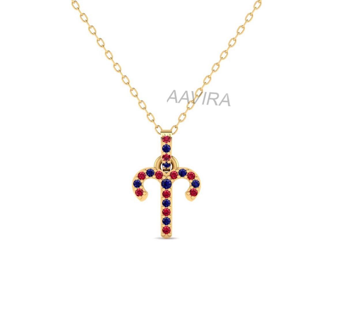 Women's Aries Sapphire Pendant, Blue Sapphire Aries Zodiac Pendant, Aries Necklace, Aries Zodiac Jewelry, Ruby Pendant, Multi Gem Pendant