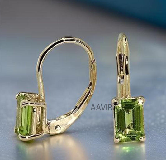 Emerald Drop Dangle Earrings, Green Peridot Earring, Solitaire Dangle Earrings, Gemstone Earrings, Drop Dangle Earrings, Women Birthday Gift