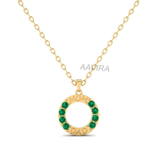 Customized Emerald Round Pendant For Women, Green Emerald Pendant, Birthstone Pendant, Emerald Jewelry, Women's Gift, Mom Dad Pendant, Gift