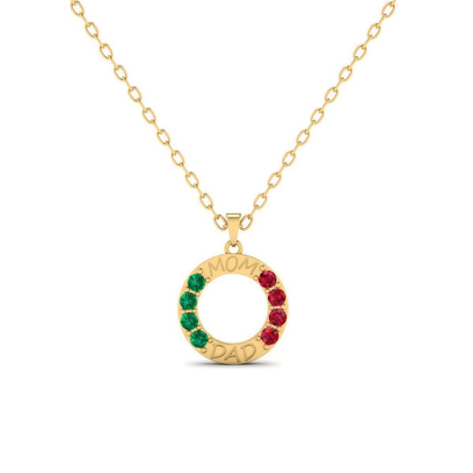 Multi Gem Round Pendant, Mom Dad Pendant, Family Gift, Circle Pendant, Special Gift, 14k Yellow Gold Plated Pendant, Engraving Pendant