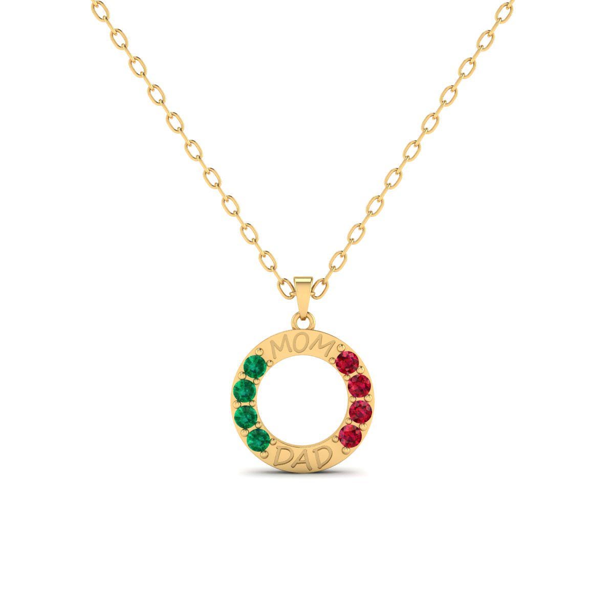 Multi Gem Round Pendant, Mom Dad Pendant, Family Gift, Circle Pendant, Special Gift, 14k Yellow Gold Plated Pendant, Engraving Pendant
