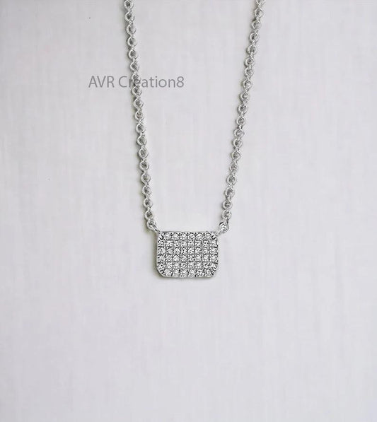 Square Shape Pave Set Diamond Pendant, Dainty Diamond Necklace In Sterling Silver, Delicate Necklace, Minimalist Pendant, Mother's Day Gifts