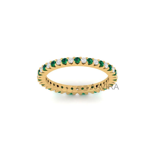 Emerald and Diamond Alternating Eternity Band, Micro Pave Diamond Band, Emerald Wedding Band, Wedding Jewelry, Full Eternity Stackable Ring