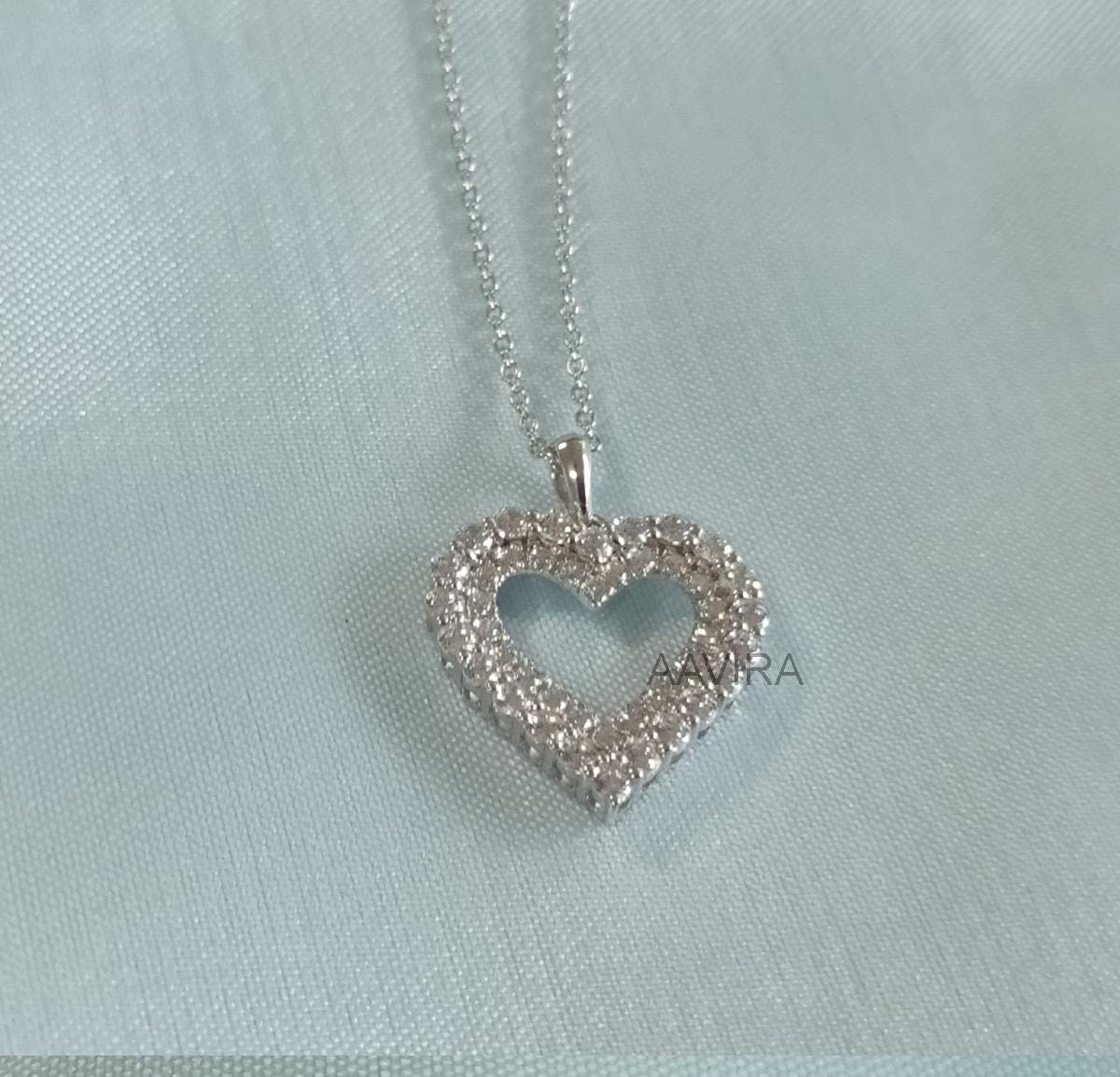 Double Heart Moissanite Diamond Pendant, Heart Pendant, Heart Shaped Diamond Pendant, 925 Sterling Silver Heart, Minimalist Heart Pendant