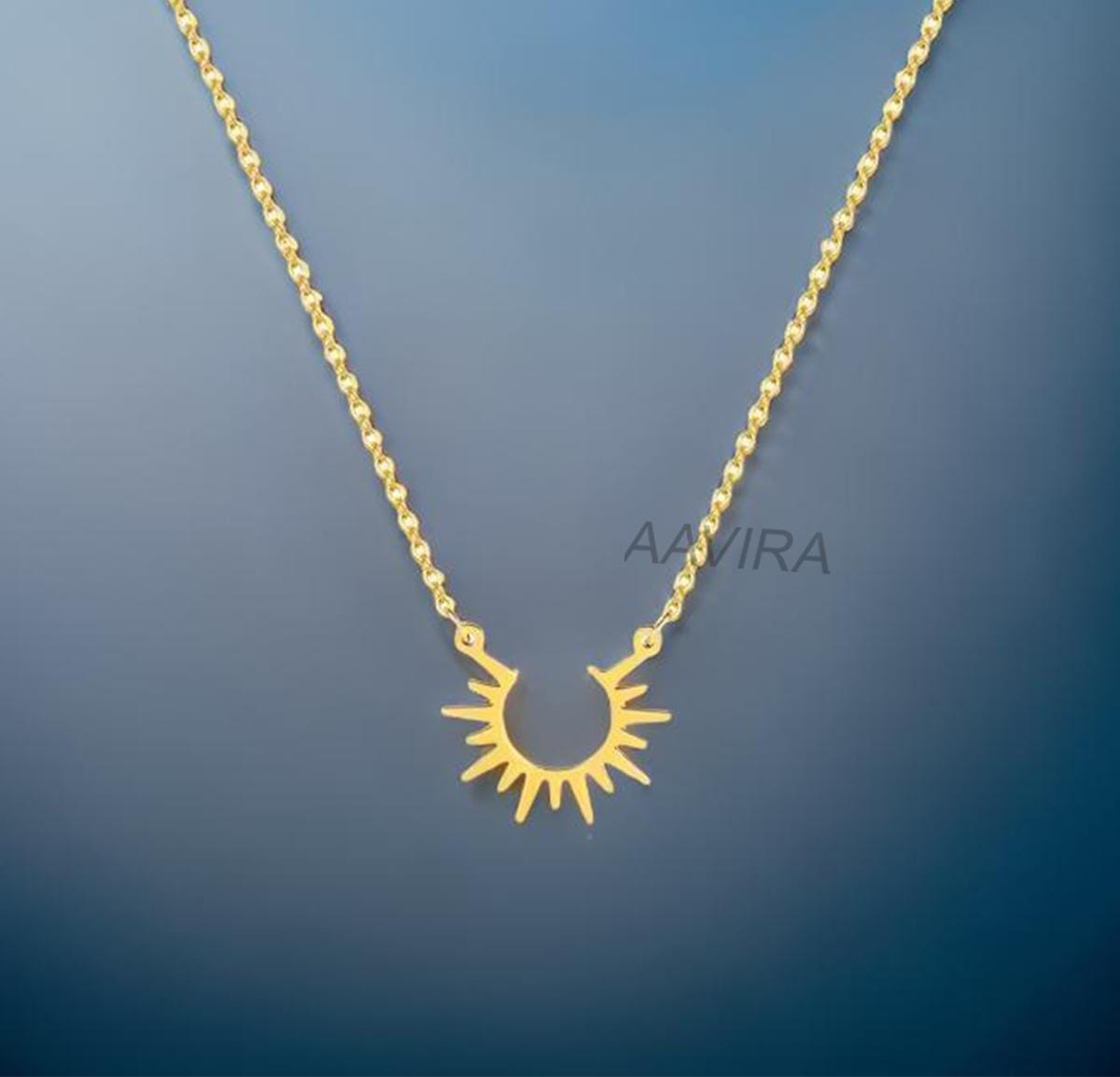 Sun Pendant Necklace, Half Sun Pendant, Shiny Pendant, Sun Charms Pendant, Sunburst Necklace, 14k Yellow Gold Plated, Personalized Gift