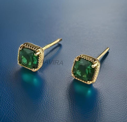 Cushion Emerald Studs, Green Emerald Stud Earrings, Cushion Cut Emerald Studs, Engagement Gift, Push Back, May Birthday Gift, Bride Gift
