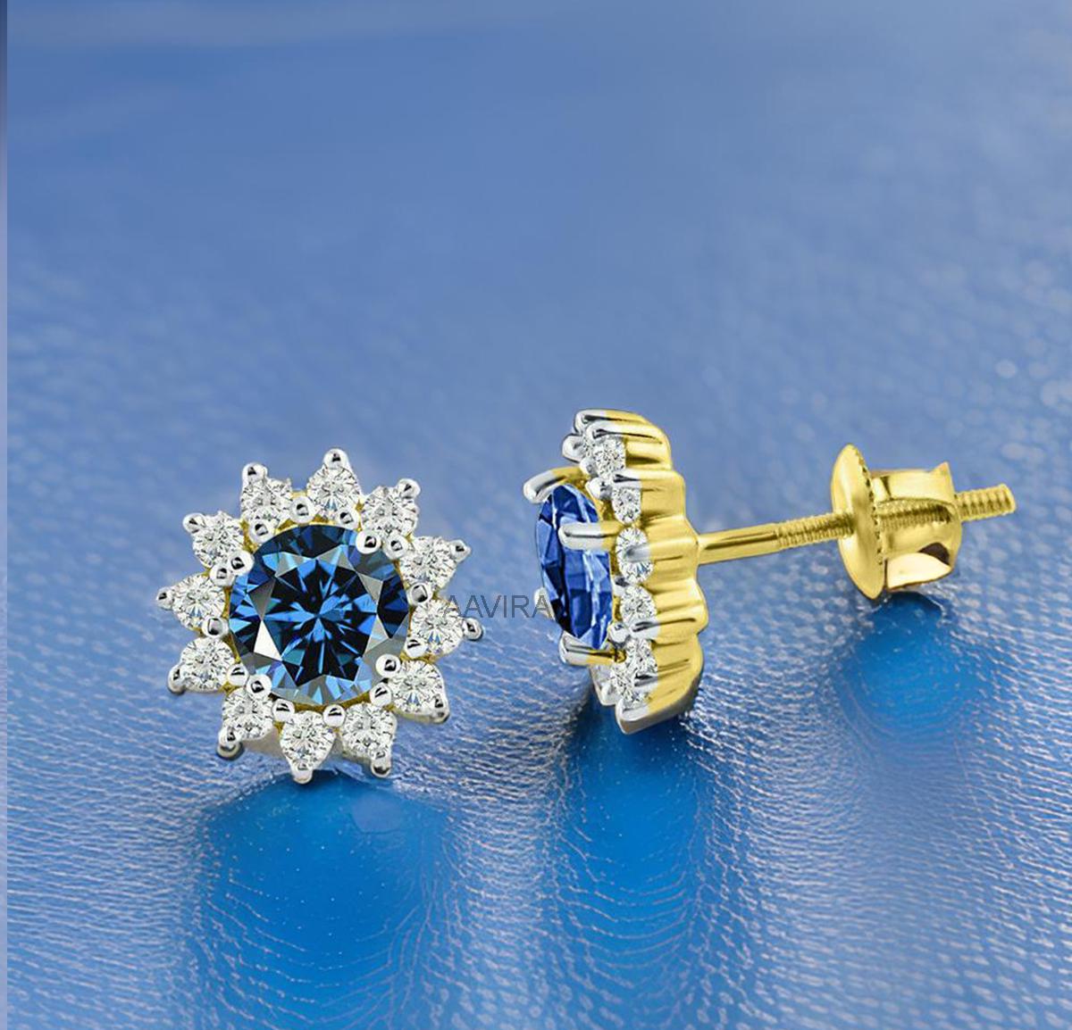Aquamarine & Diamond Earrings, Blue Earrings, Halo Earrings, Screw Back Earrings, Flower Stud Earrings, Mother's Day Gifts, Gemstone Studs