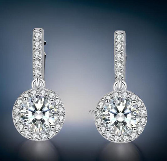 Moissanite Diamond Halo Dangle Earrings, Drop Dangle Earrings, Party Wear Earrings, Clip On Earrings, Dangly Earrings for Women, Gifts