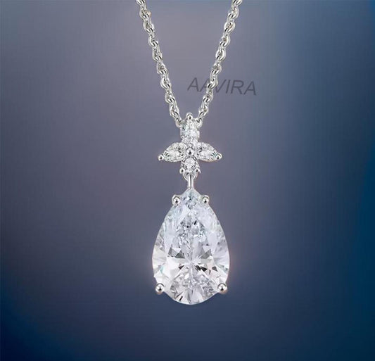 Pear Diamond Pendant, Teardrop Pendant, Dainty Pendant, Round Pendant, Minimalist Pendant Gift For Her, Diamond 18'' Chain Pendant, Gift