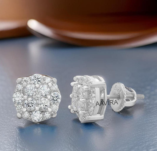 Flower Cluster Diamond Stud Earrings, Flower Studs, Round Diamond Earrings, Minimalist Earrings, 14k White Gold Stud, Bridesmaid Gift