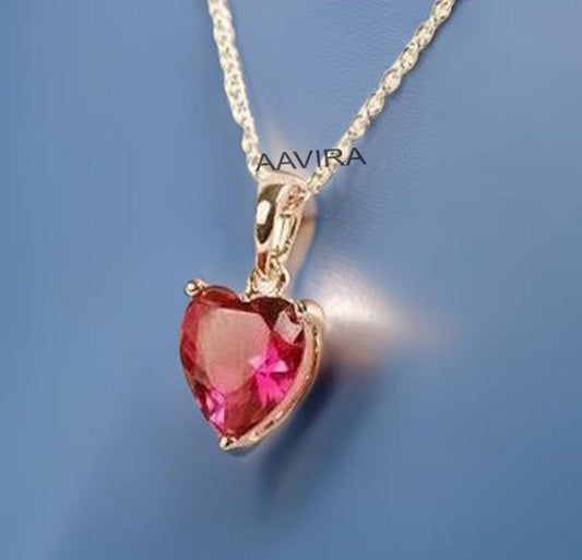Heart Ruby Necklace, Solitaire Heart Pendant, Handmade Heart Pendant With Cable Chain, Ruby Birthstone, Women Heart Jewelry, Love Gift Her