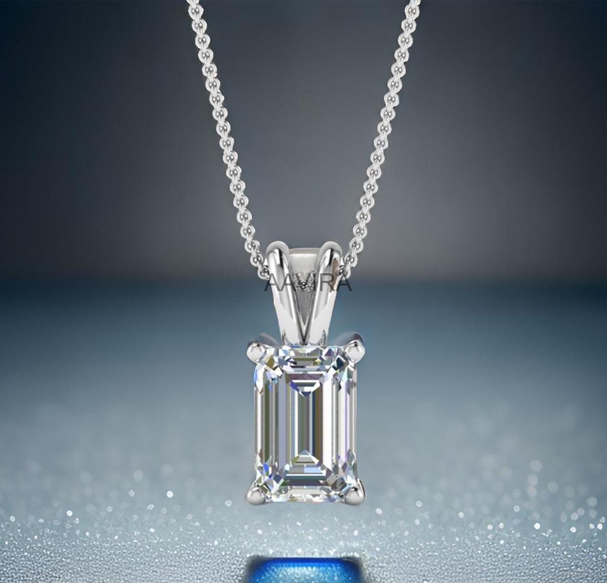 Emerald Cut Diamond Pendant, Solitaire Pendant Necklace, Bridal Jewelry, Delicate Simple Necklace, Silver Pendant, Emerald Pendant For Her