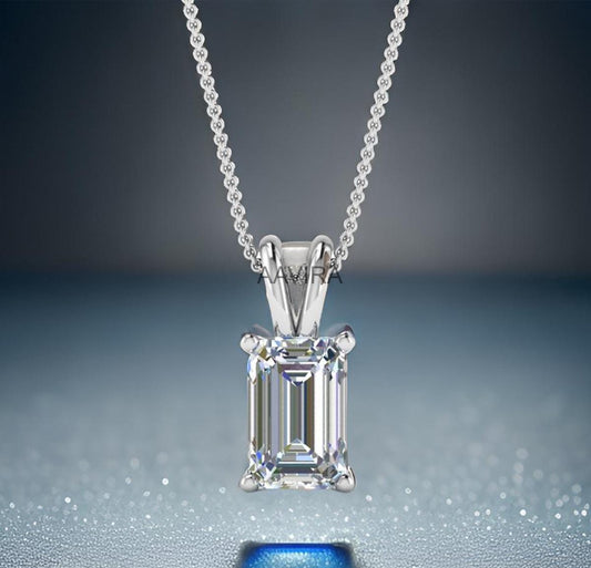 Emerald Cut Diamond Pendant, Solitaire Pendant Necklace, Bridal Jewelry, Delicate Simple Necklace, Silver Pendant, Emerald Pendant For Her