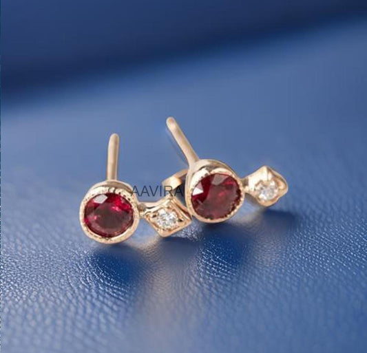 Ruby Diamond Earrings, Red Ruby Earrings, July Birthstone, Minimalist Earrings, Perfect Birthstone Earrings, Handmade Earrings, Gift For Her