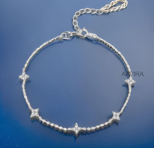 Star Shape Diamond Bracelet, Silver Bracelet, Minimalist Bracelet Gift For Women, Cable Chain Dainty Bracelet, Birthday Gift, Easter Gifts