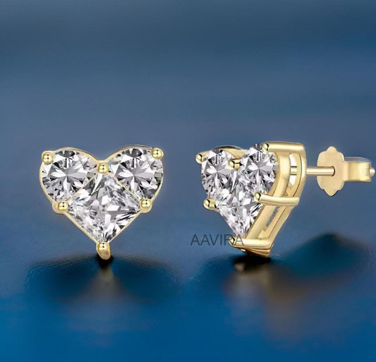 Heart Stud Earrings, Princess Cut Diamond Earrings, Heart Shape Studs, Stud Earrings for Women, Unique Heart Earrings, Gift for Girlfriend