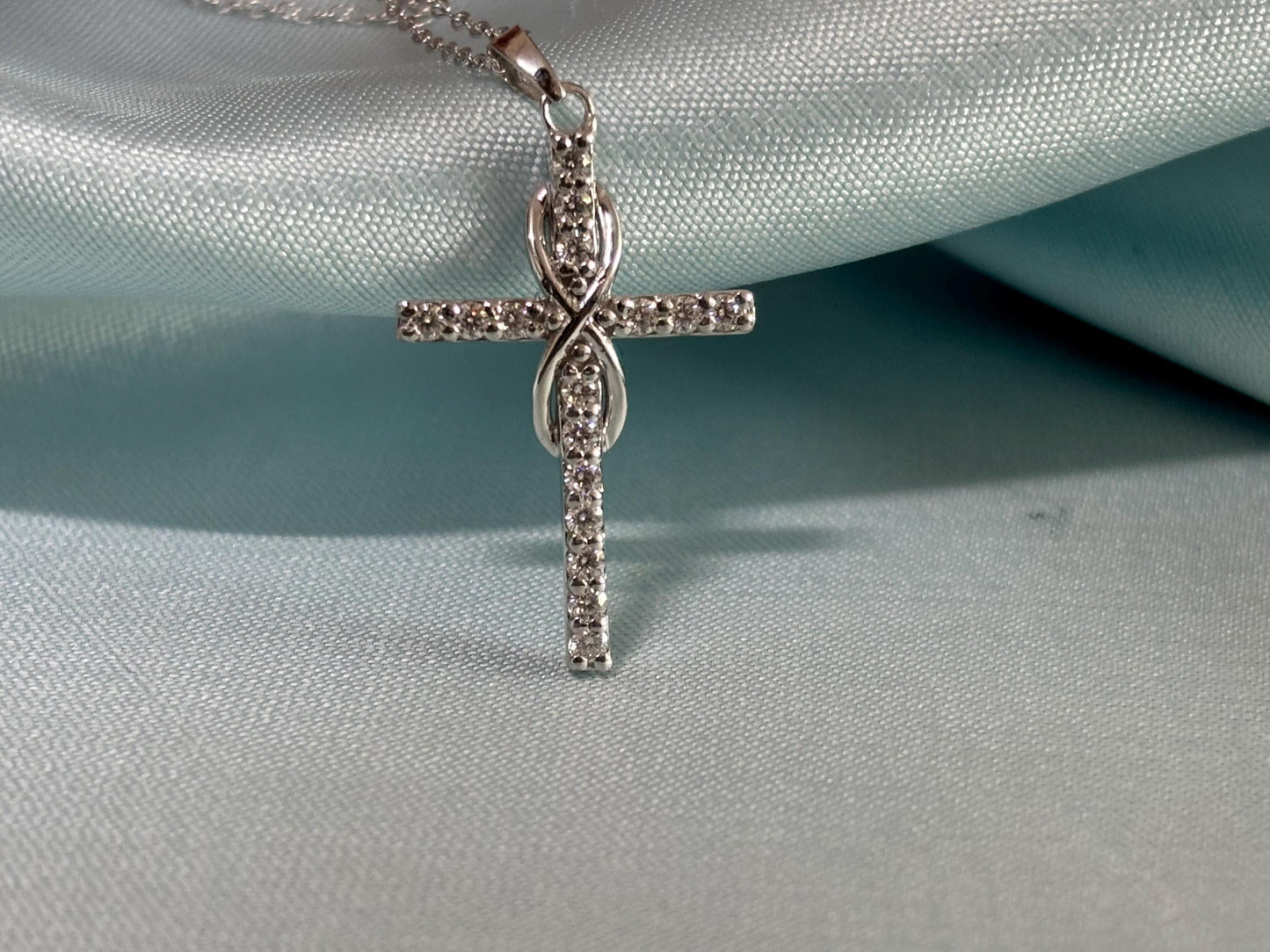 Infinity Moissanite Cross Necklace, Cross Pendant, Cross Necklace, Unique Cross Necklace, Perfect Gift For Anniversary, Moissanite Cross