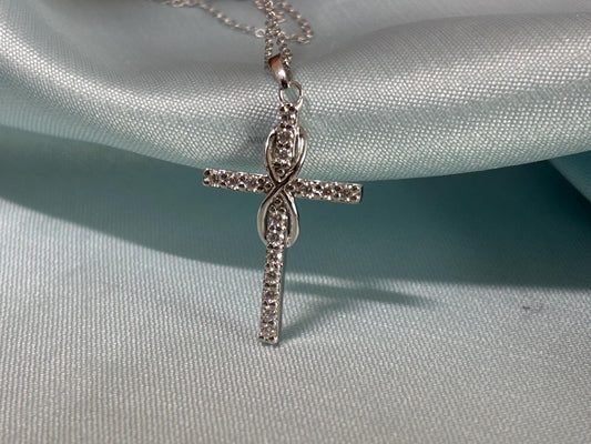 Infinity Moissanite Cross Necklace, Cross Pendant, Cross Necklace, Unique Cross Necklace, Perfect Gift For Anniversary, Moissanite Cross