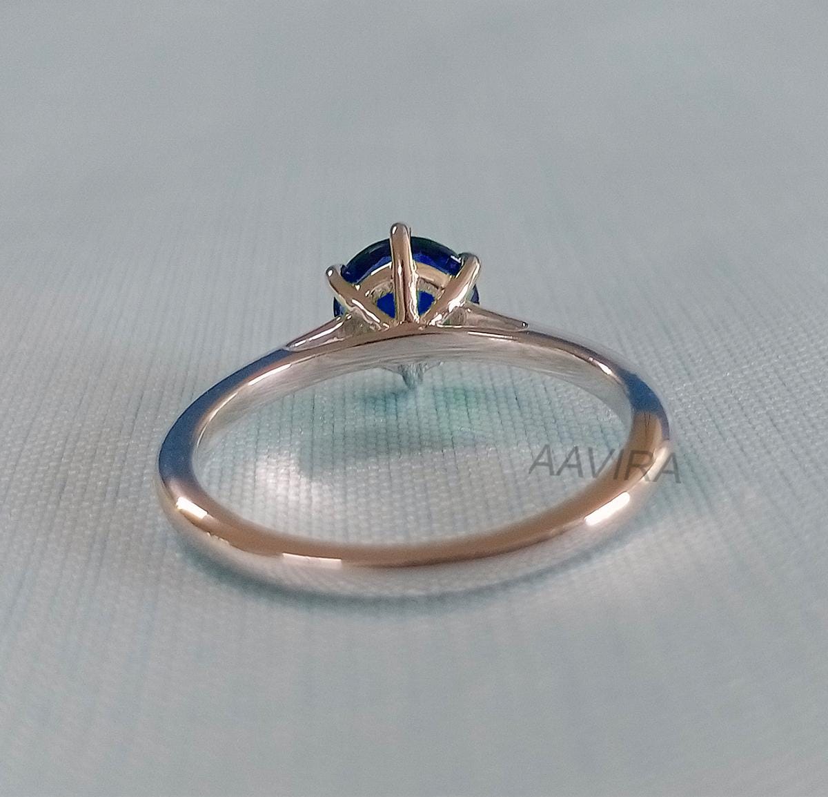Sapphire Solitaire Ring, Round Sapphire Ring, Solitaire Engagement Ring, Silver Sapphire Ring, Minimalist Ring, Handmade Jewelry Women Gift