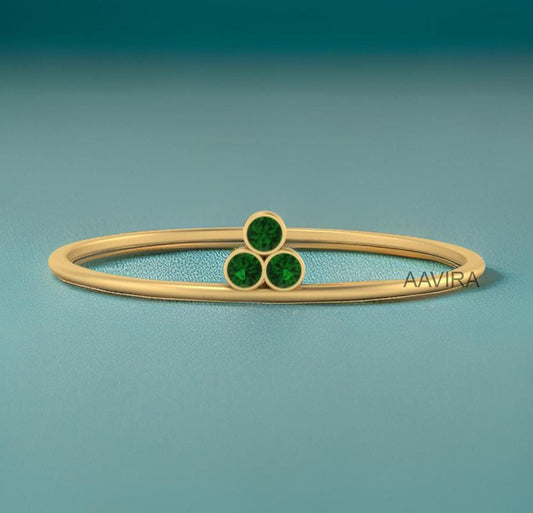 14k Yellow Gold Plated Emerald Ring, Three Stone Ring, Green Emerald Gemstone Ring, Dainty Stacking Ring Gift, Mother's Day Gift for Mom