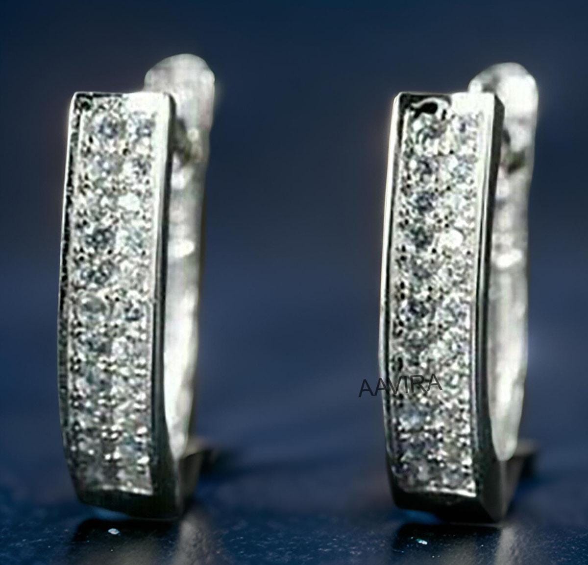 Diamond Hoop Earrings, Hoop Earrings, Huggie Hoop Earrings, Everyday Earrings, Clip On Earrings, Wedding Gift For Her, Silver Earrings Gift