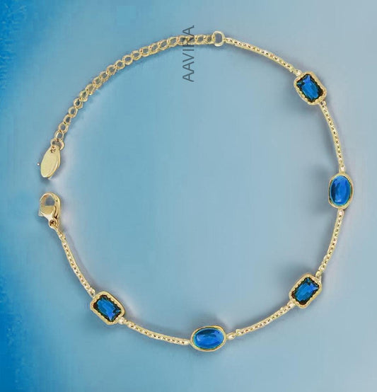 Sapphire Bracelet, Multi Stone Gemstone Bracelet for Women, Oval & Emerald Bracelet, Chain Bracelet, Birthstone Bracelet, Handmade Jewelry