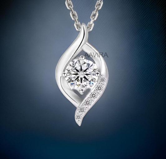 Moissanite Necklace, Round Diamond Pendant, Twisted Pendant Necklace, Handmade Jewelry, Dainty Silver Necklace, Birthday Gift for Woman