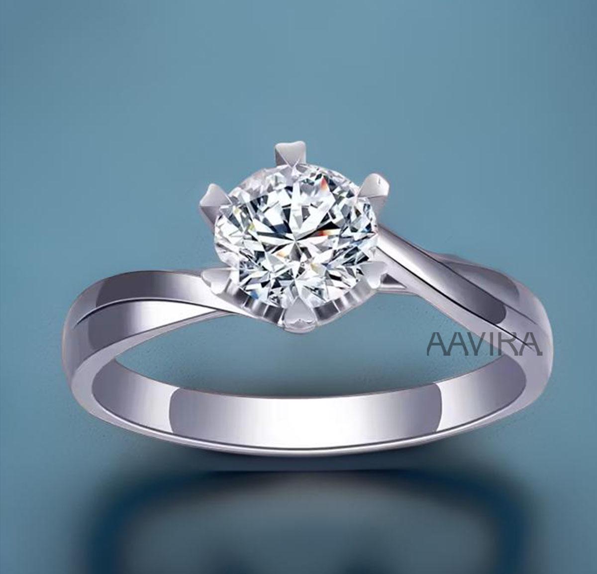 Twist Round Diamond Engagement Ring, Solitaire Rings for Women, Promise Moissanite Ring, 14k White Gold Over Twist Band, 6 Prong Set Ring