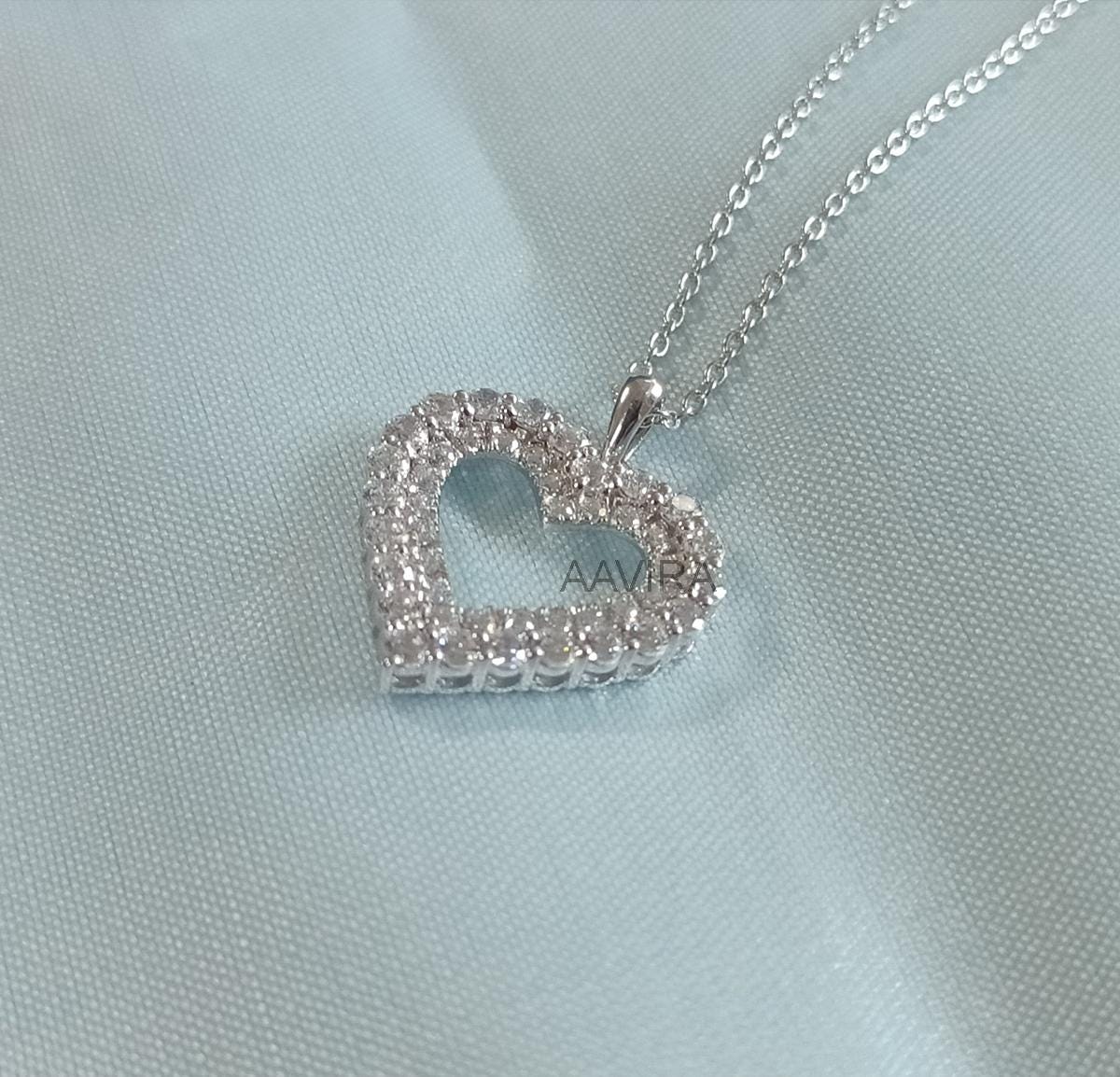 Double Heart Moissanite Diamond Pendant, Heart Pendant, Heart Shaped Diamond Pendant, 925 Sterling Silver Heart, Minimalist Heart Pendant